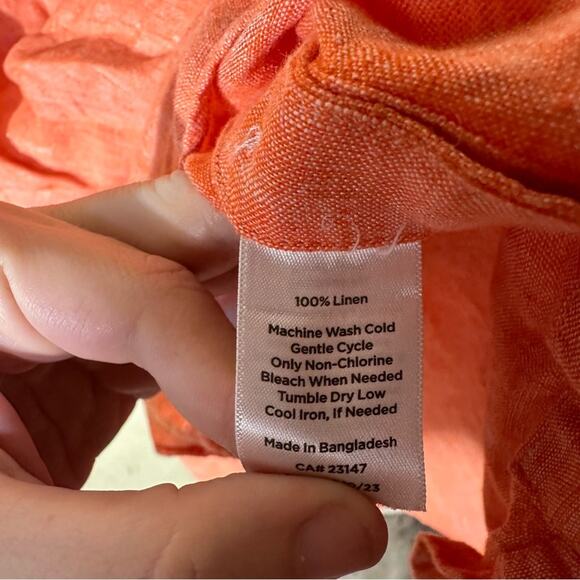 Talbots Side Button Linen Band Collar Popover Size Medium - Picture 8 of 9